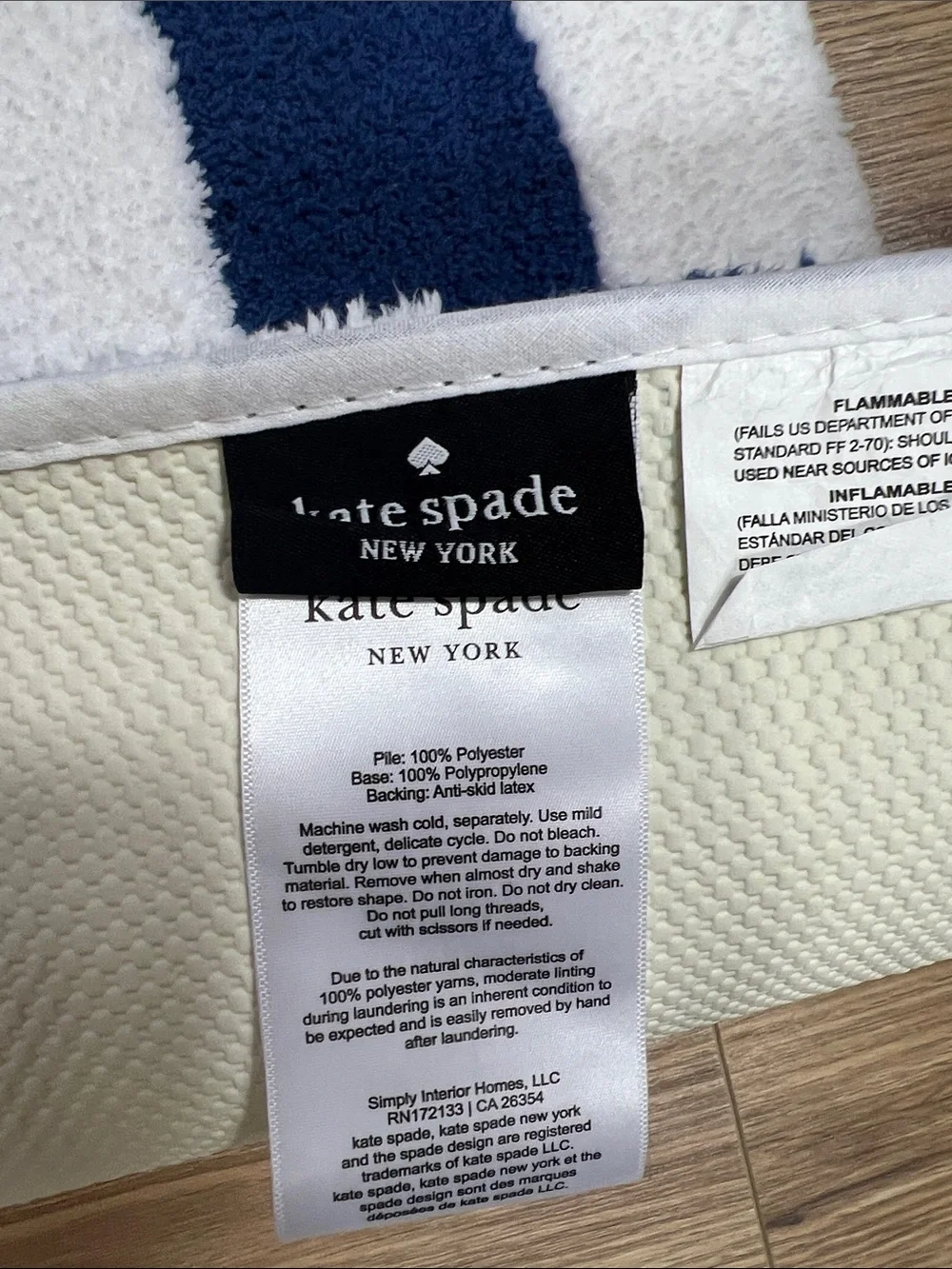 Kate Spade Bath Mat Navy and White Striped Classic Soft Plush 21